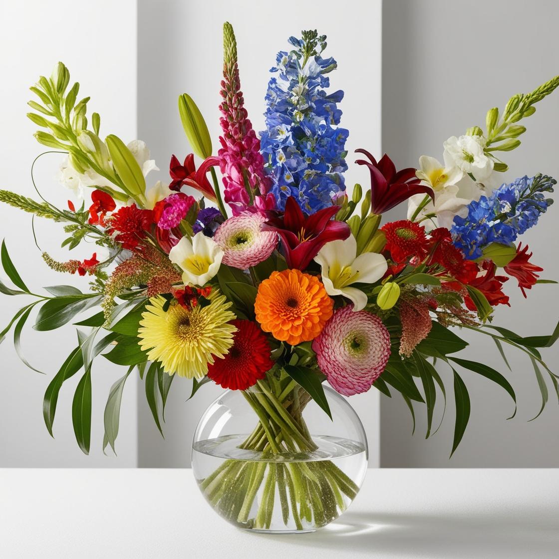 Rainbow Garden Delphinium Arrangement | LUXE Macon
