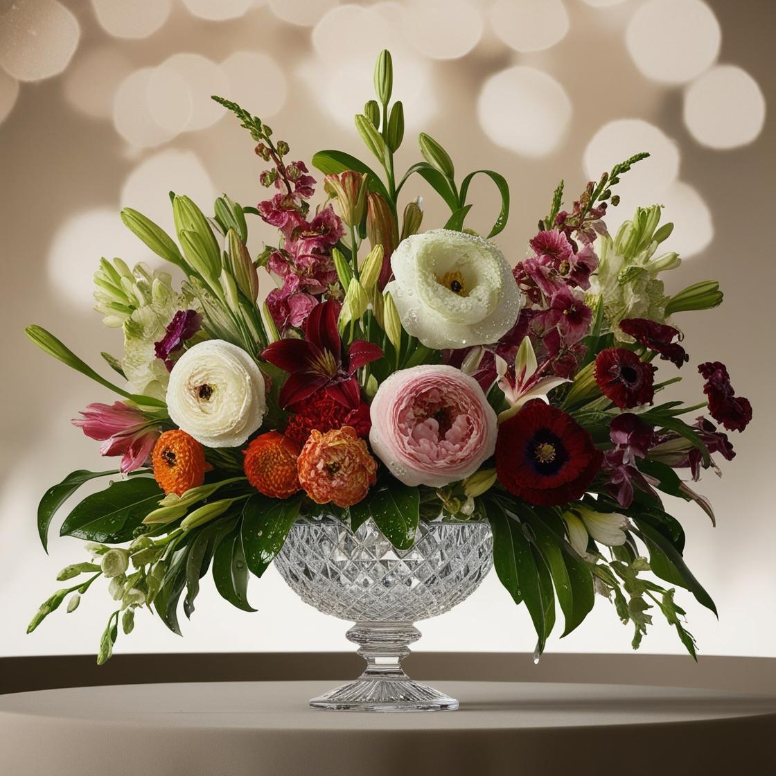 Blushing Crystal Elegance – Pink and white luxury floral arrangement in crystal vase by LUXE Macon