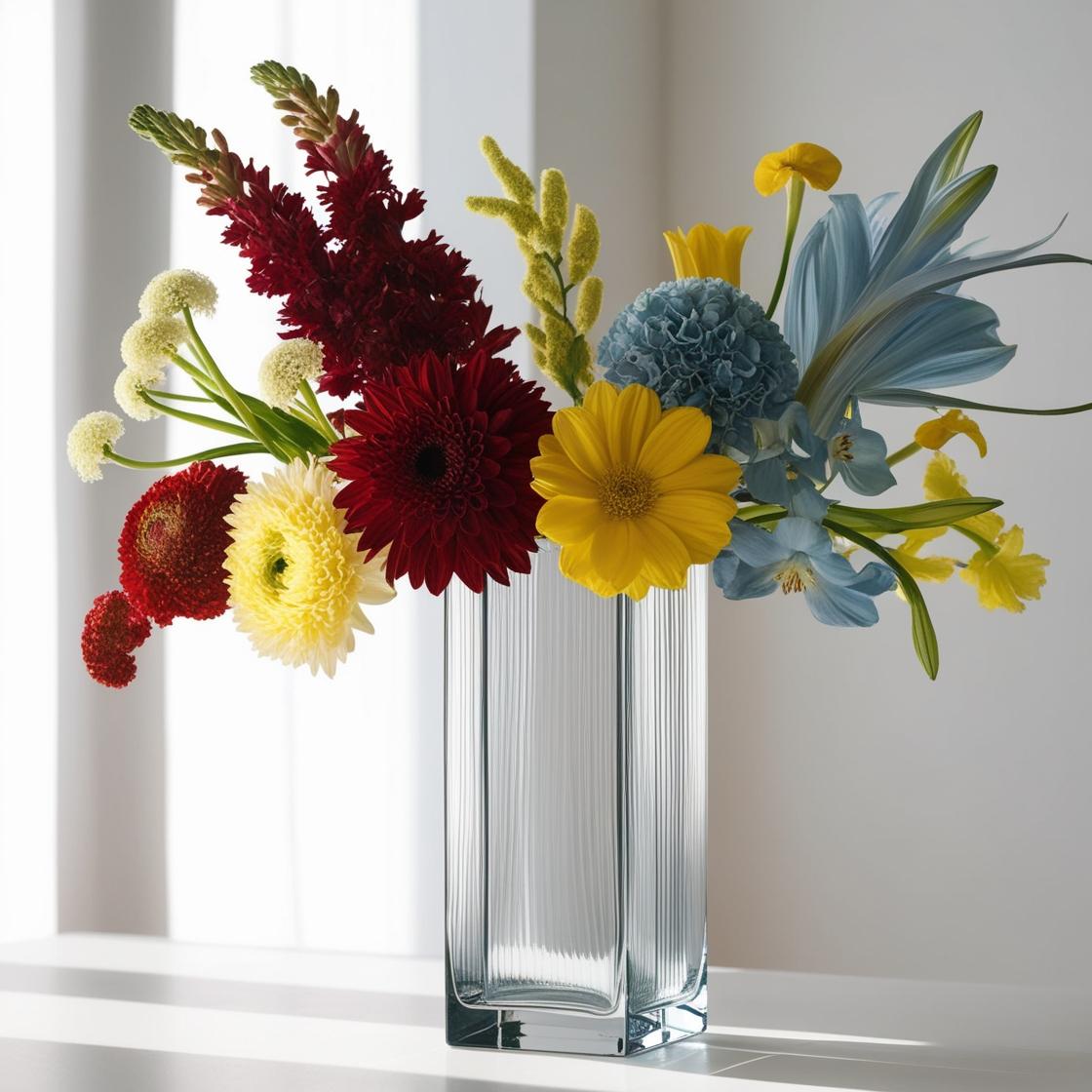 Modern Primary Blooms – Bold red, yellow, and blue contemporary floral arrangement by LUXE Macon