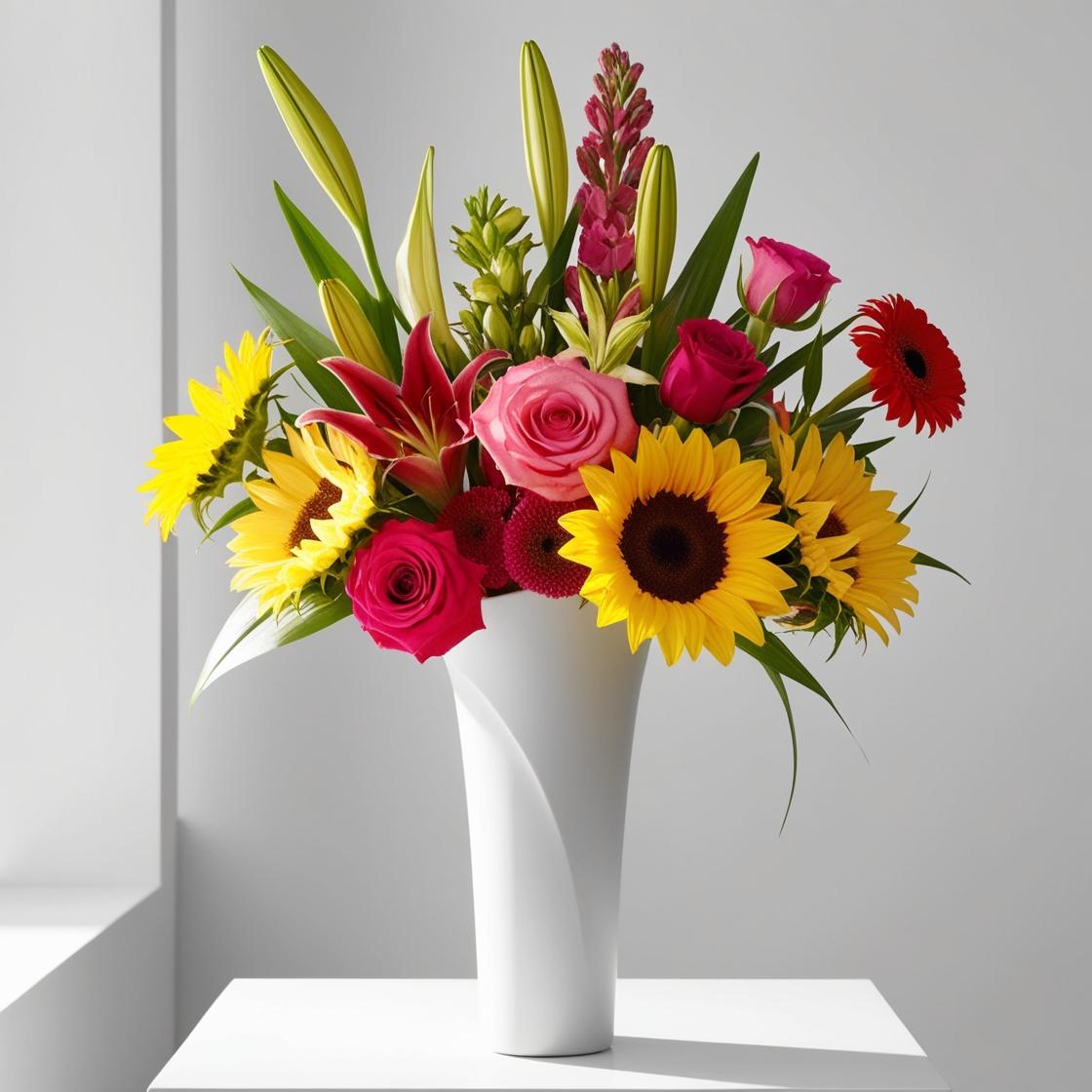 Sunshine & Romance Vase – Yellow roses with pink accents by LUXE Macon