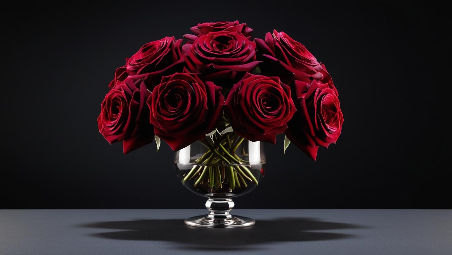 Midnight Ruby Pedestal – Dark red luxury floral arrangement in pedestal vase by LUXE Macon