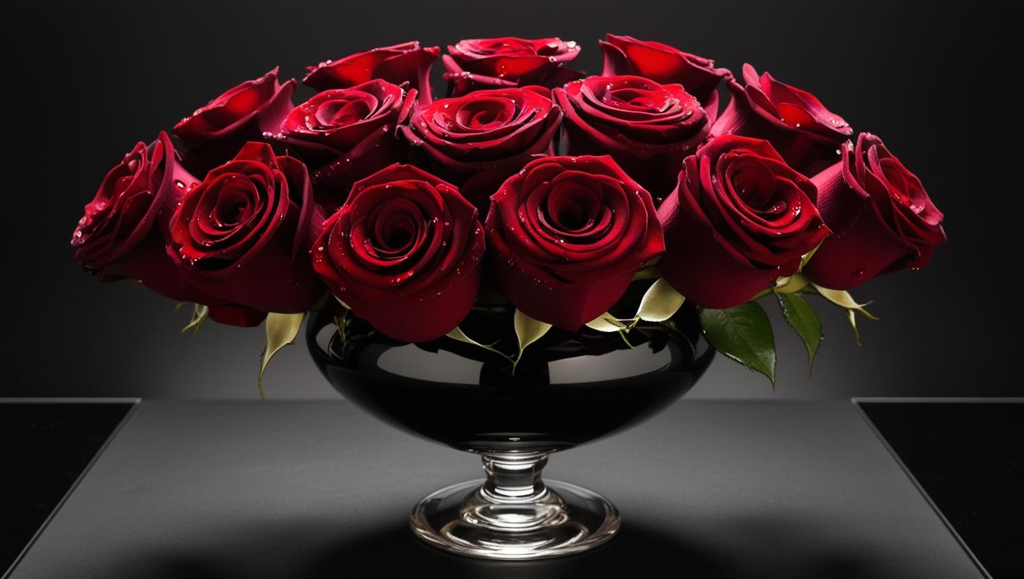 Noir Velvet Rose Bowl – Black and deep red luxury rose arrangement by LUXE Macon