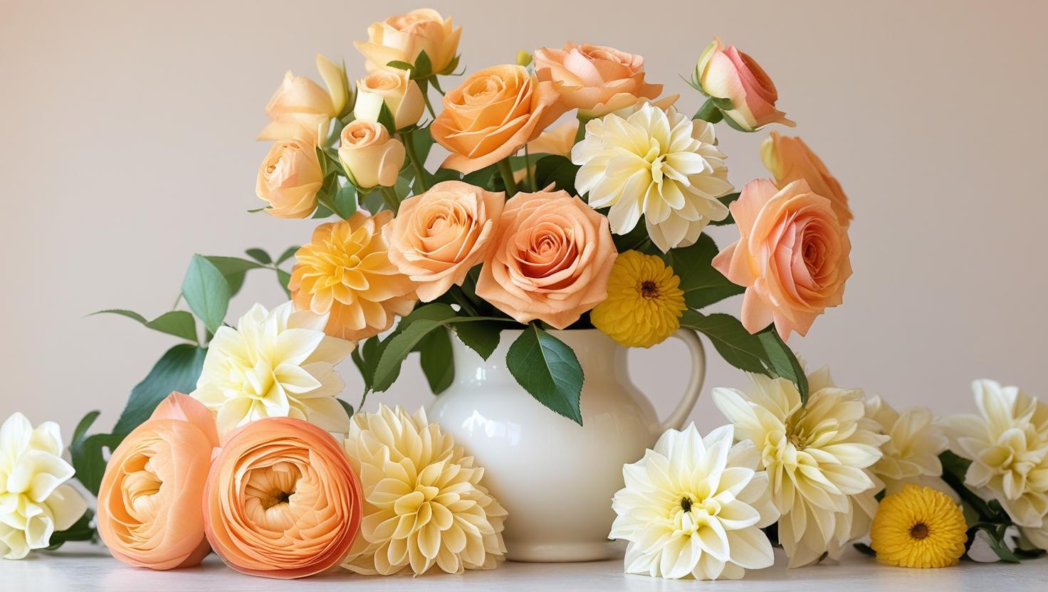 Golden Hour Bloom Pitcher – Warm yellow and amber floral arrangement by LUXE Macon