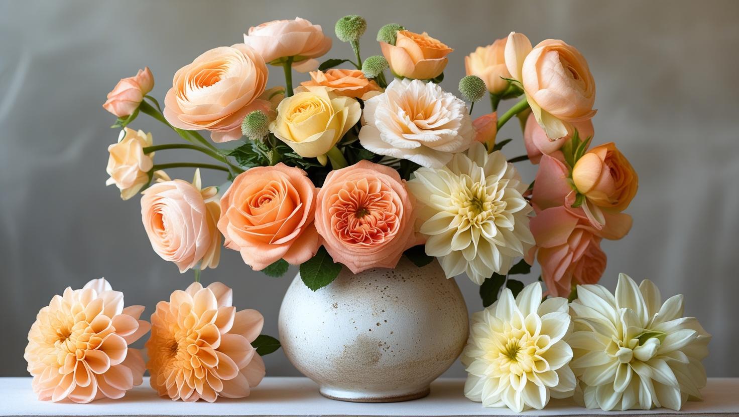Autumn Glow Ceramic Vase – Seasonal orange, red, and yellow floral arrangement in ceramic vase by LUXE Macon