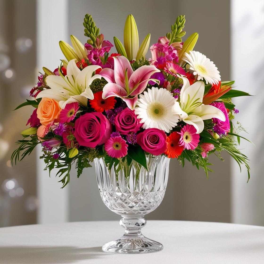 Vibrant Celebration Pedestal – Bright Mixed Blooms in a Luxe Pedestal Vase by LUXE Macon
