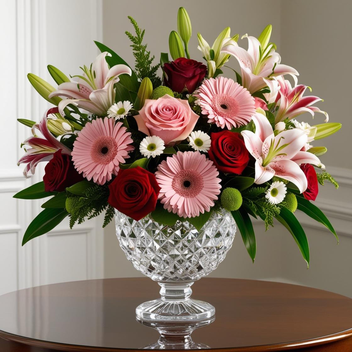 Pink & Red Crystal Pedestal – Romantic Roses in Pink and Red Hues by LUXE Macon