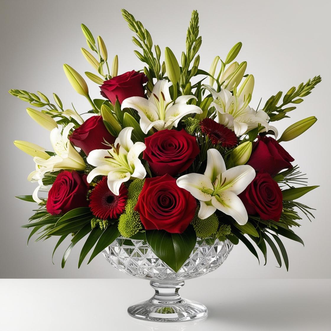 Crimson & Ivory Crystal Bowl – Rich Red and White Luxe Arrangement by LUXE Macon