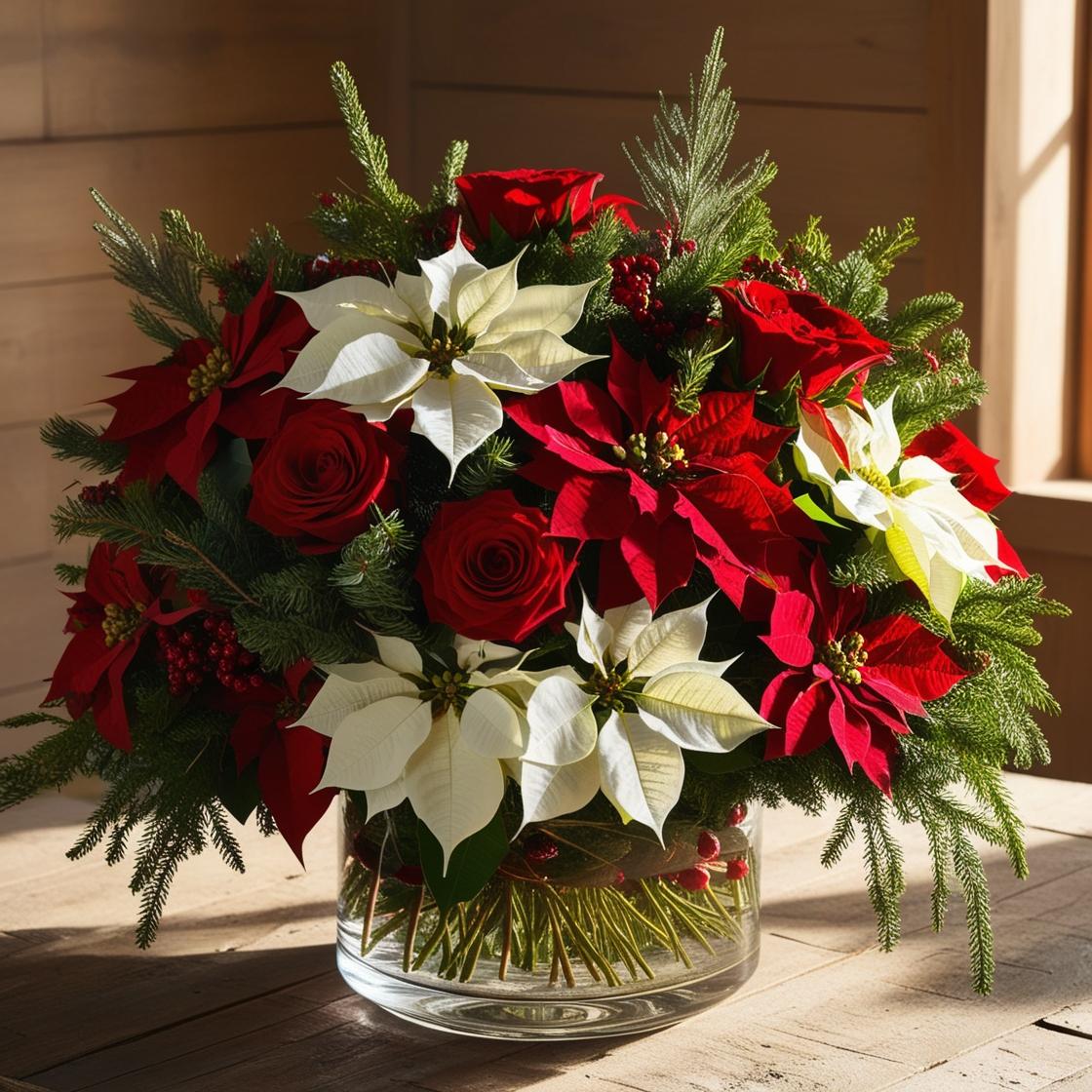 Holiday Poinsettia & Rose Bowl – Seasonal Red Blooms with Luxe Style by LUXE Macon