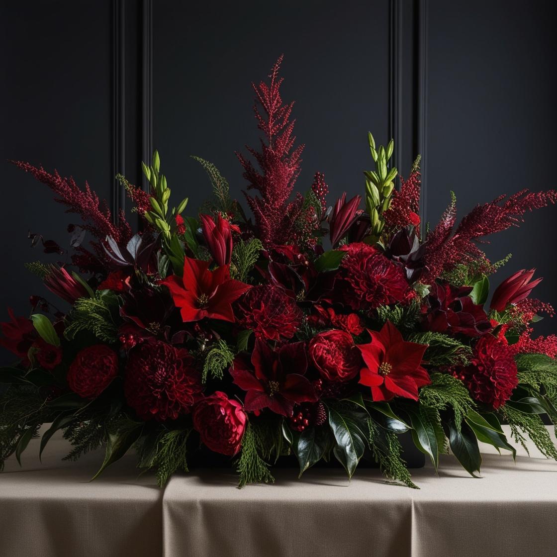 Scarlet Elegance Casket Spray – Luxurious Red Tribute Arrangement by LUXE Macon