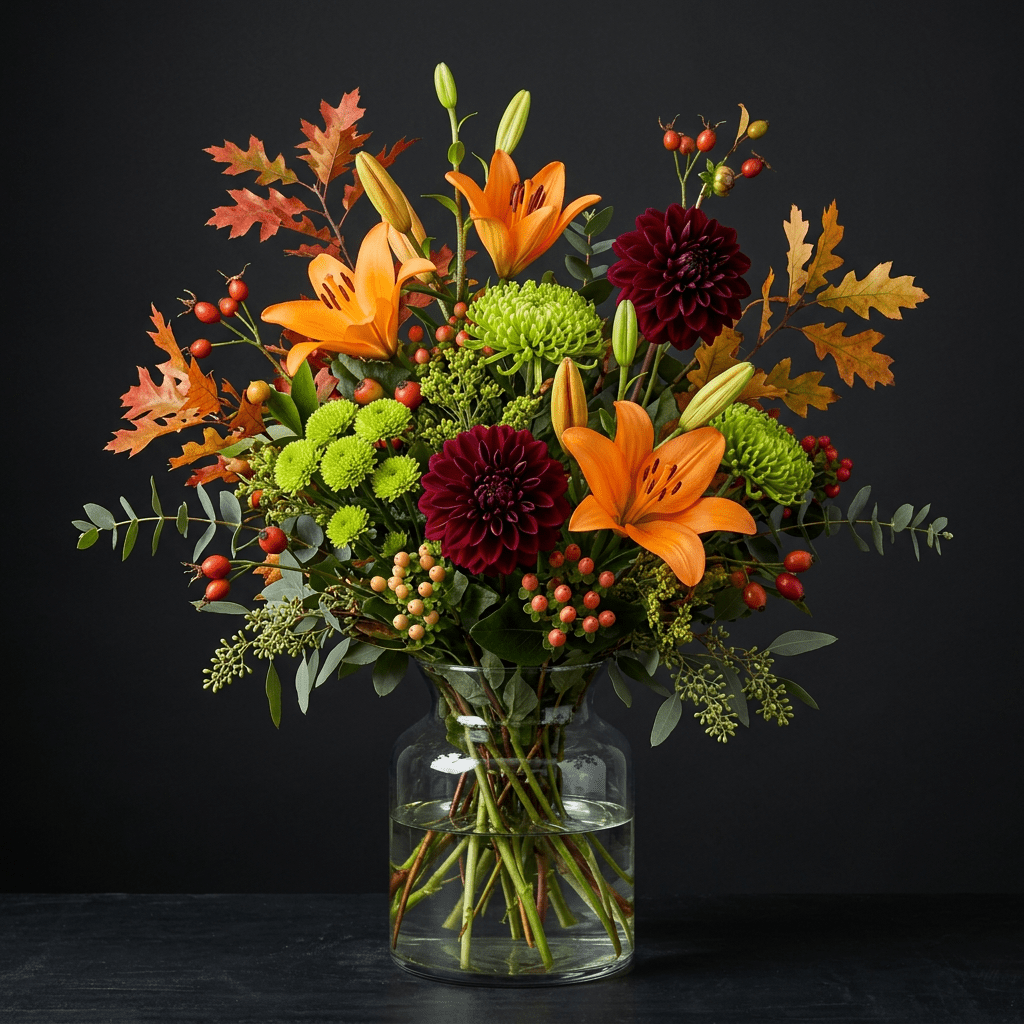 autumn harvest lily & dahlia arrangement | luxe macon flower arrangement macon ga florist