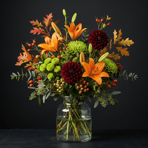 Autumn Harvest Lily & Dahlia Arrangement | LUXE Macon
