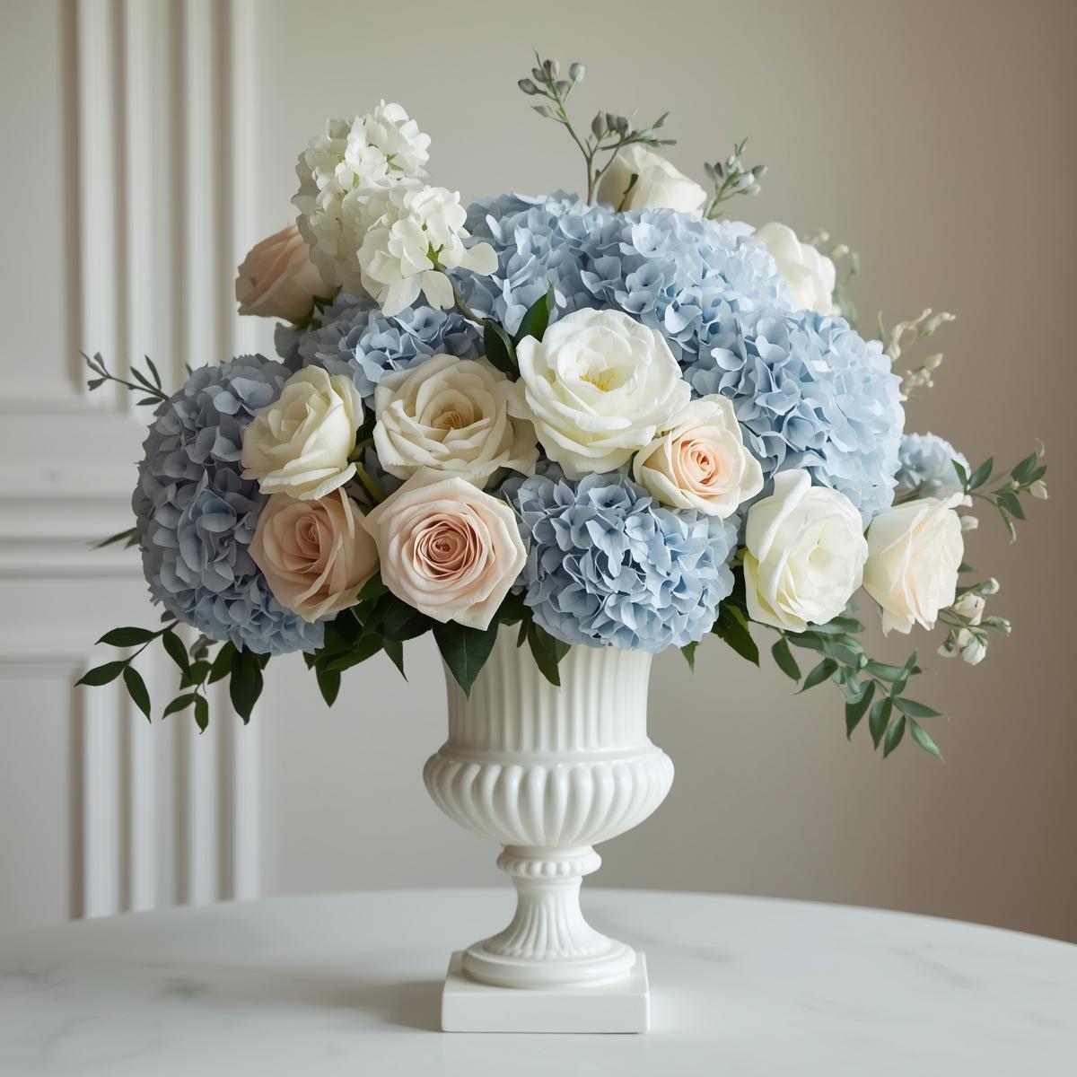 Blue & Blush Hydrangea Elegance Arrangement | LUXE Macon