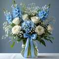 blue & white baby bouquet | luxe macon flower arrangement macon ga florist