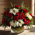 holiday poinsettia & rose bowl | luxe macon flower arrangement macon ga florist