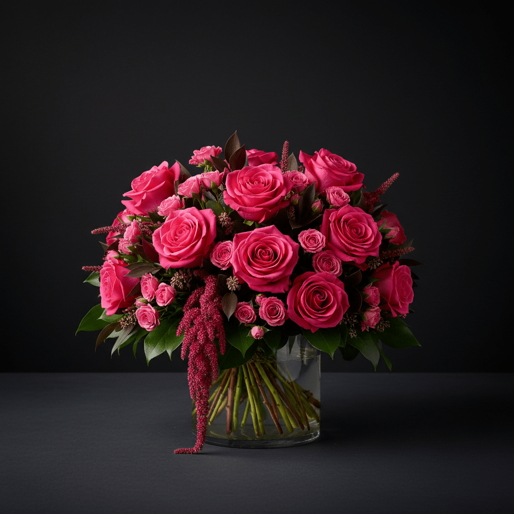 Hot Pink Rose Arrangement – Bold Vibrant Luxury Roses by LUXE Macon