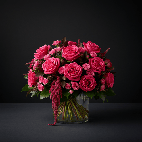 hot pink rose arrangement | luxe macon flower arrangement macon ga florist