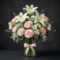 pink & white welcome baby bouquet | luxe macon flower arrangement macon ga florist