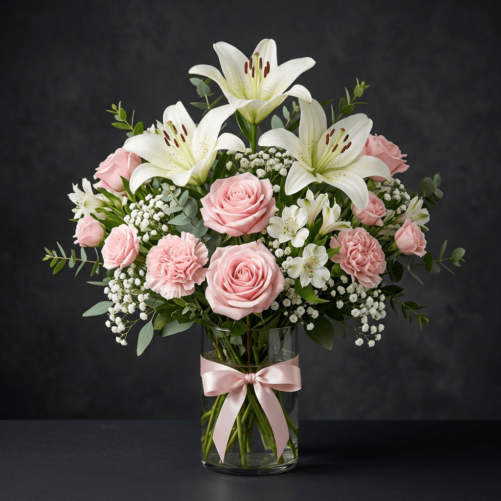 pink & white welcome baby bouquet | luxe macon flower arrangement macon ga florist