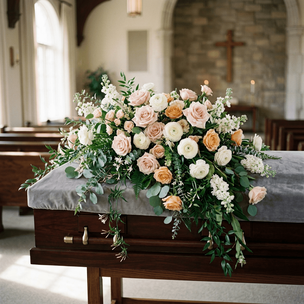 serenity casket spray flower arrangement macon ga florist