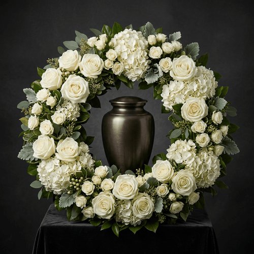 White Rose & Hydrangea Urn Wreath | LUXE Macon